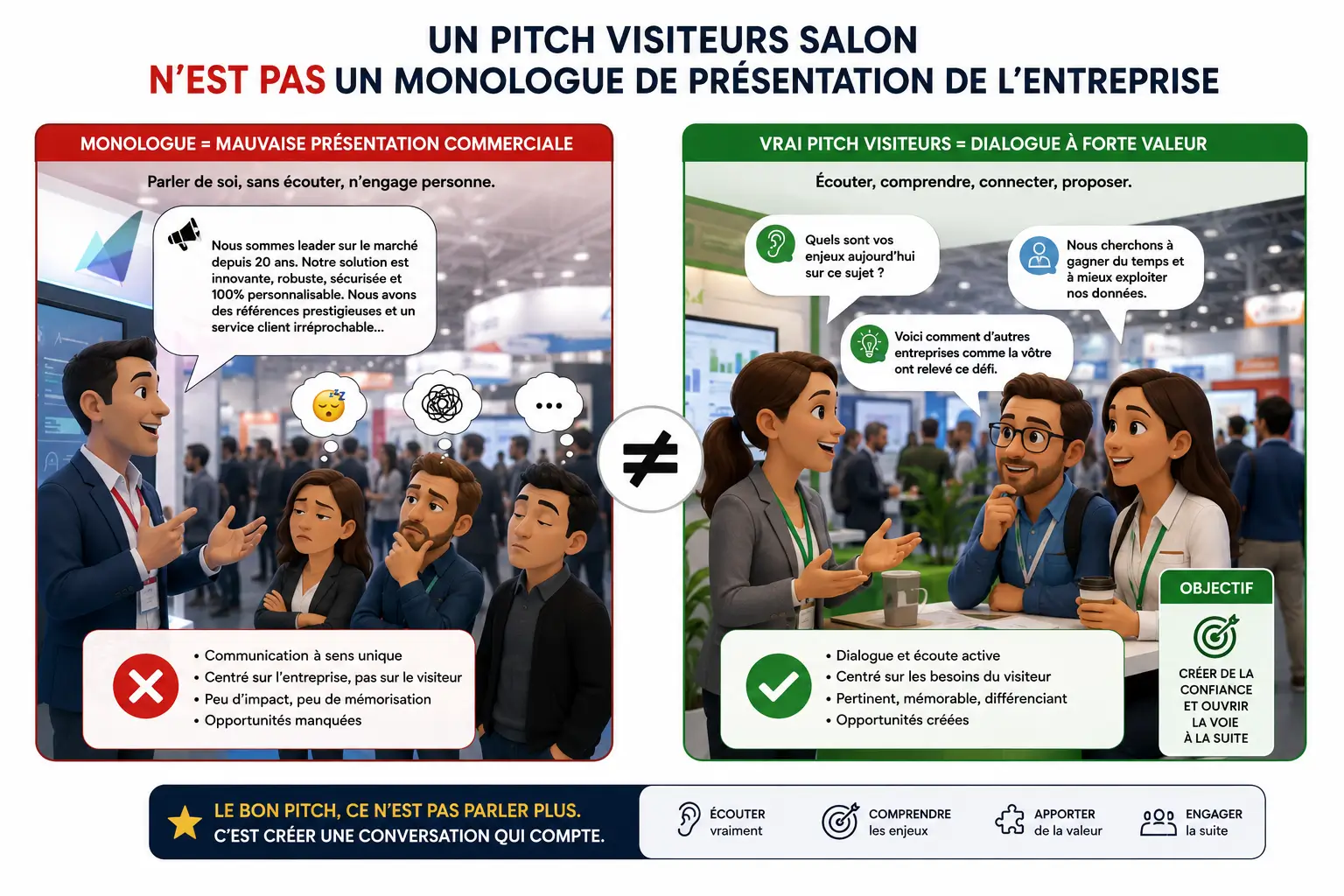 Mythe du pitch visiteurs salon comparé au pitch investisseurs